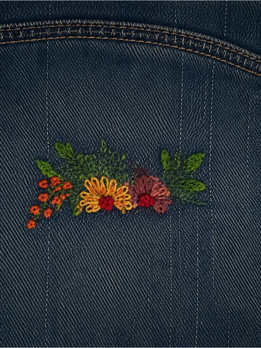 GAP Girls' Dark Blue Denim Vest with Embroidered Accent. Embroidery in hand done